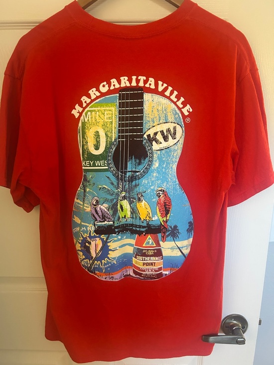 Margaritaville Tops - Margaritaville Red Tropical Guitar Tee. GOOD VIBES  LG